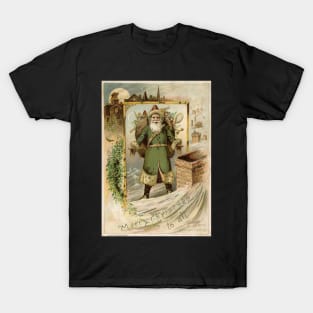 Vintage Christmas Santa in Green T-Shirt